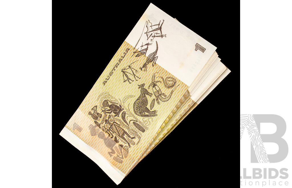 One Hundred Consecutive Australian 1982 UNC One Dollar Notes, Johnson/Stone R78, DLF 740387 - DLF 740486