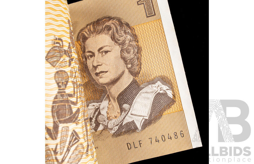 One Hundred Consecutive Australian 1982 UNC One Dollar Notes, Johnson/Stone R78, DLF 740387 - DLF 740486