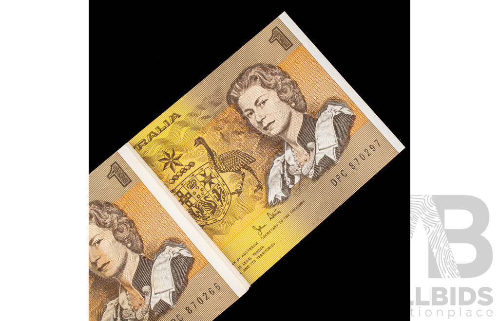 One Hundred Consecutive Australian 1982 UNC One Dollar Notes, Johnson/Stone R78, DPC 870266 - DPC 870366