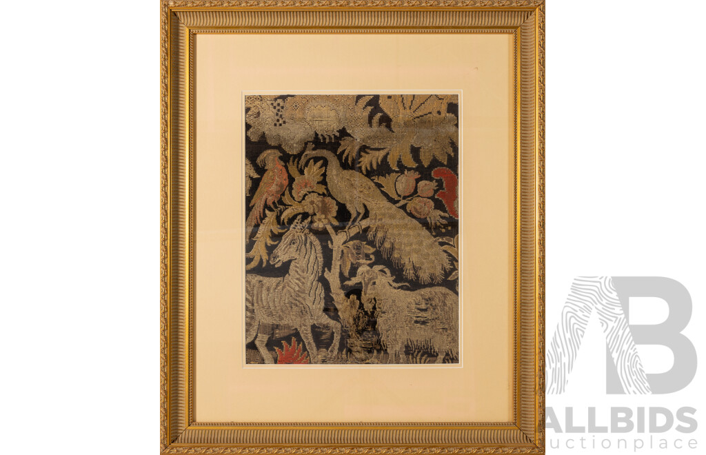 Artist Unknown, (Likely Late 18th/Early 19th Centuries, Possibly French), Animals & Peacock, Wonderful Antique Chinoserie Style Tapestry Framed, 75 x 63 cm (frame)