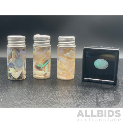 Lightning Ridge, Coober Pedy, Mintabie Opals (58TCW, 62TCW, 68TCW) and Australian Certified OPAL, 5.72ct  - Lot of 4