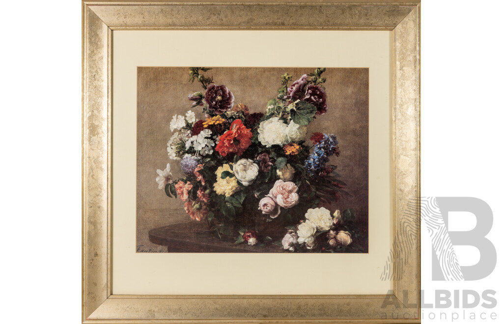 Henri Fantin-Latour (19th Century, French, 1836-1904), Still Life - Flowers on Table, Quality Reproduction Print of Original From 1881, 70 x 74 cm (frame)