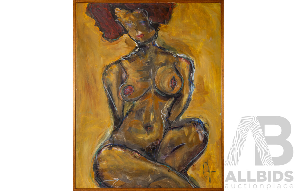Jeremy Metivier, (20th Century, French- Born Australian), Yellow Nude, Wonderful Mixed Media on Canvas, 104 x 82 cm (frame)