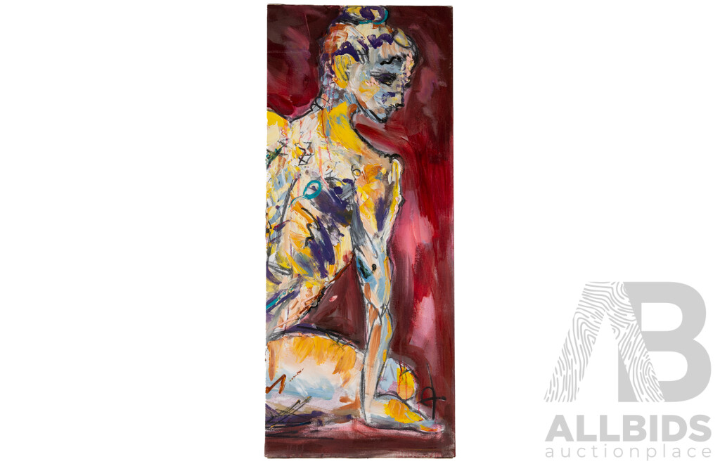 Jeremy Metivier, (20th Century, French- Born Australian), Red Nude, Wonderful Mixed Media on Canvas, 120 x 50 cm (frame)