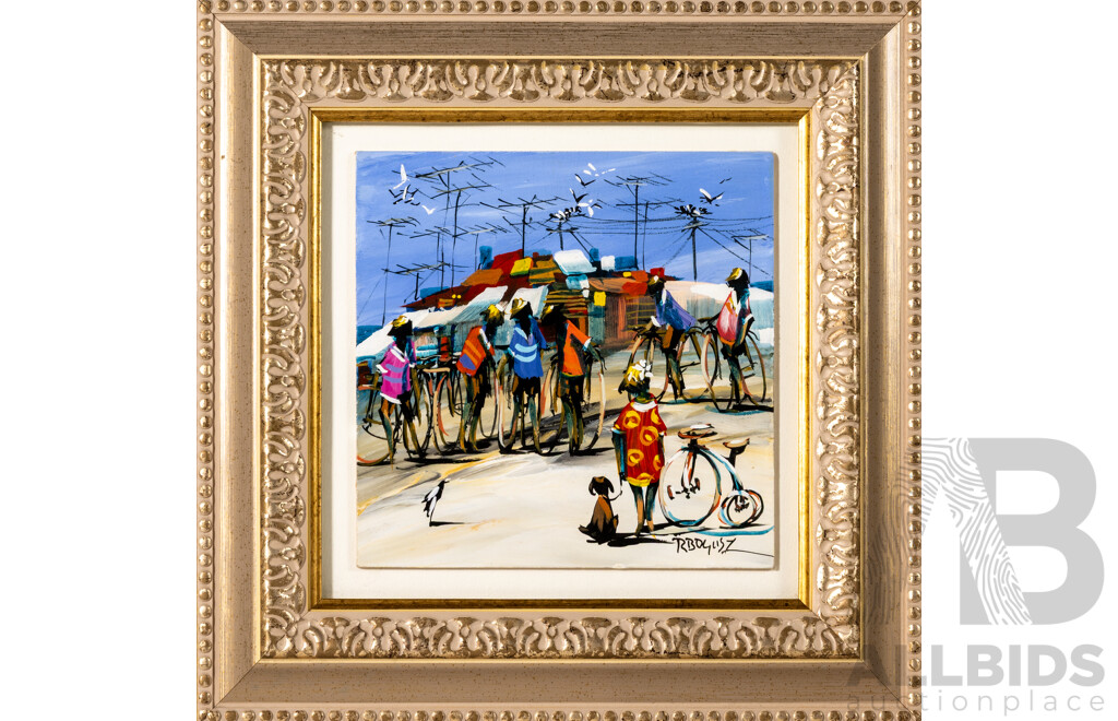 Richard Bogusz (20th Century, German-Born Australian, 1947-), Boys Club (2021), Wonderful Original Oil on Board, 35 x 35 cm (frame)