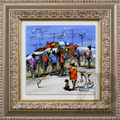 Richard Bogusz (20th Century, German-Born Australian, 1947-), Boys Club (2021), Wonderful Original Oil on Board, 35 x 35 cm (frame)