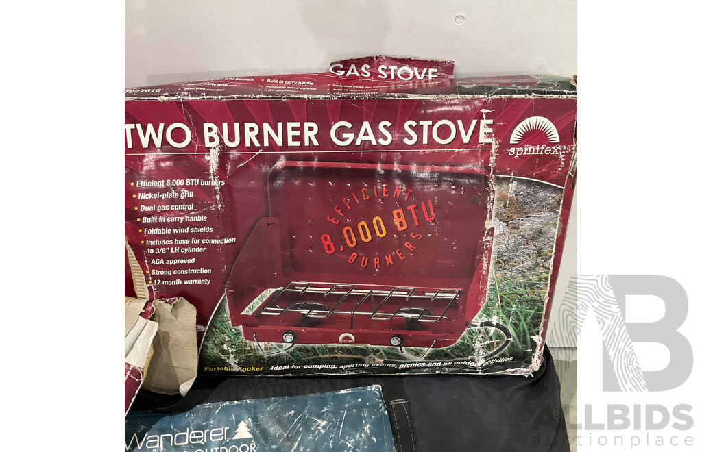 OZTrail 4 Shelf Deluxe Cupboard & Assorted Cmaping Tent & Gas Stove