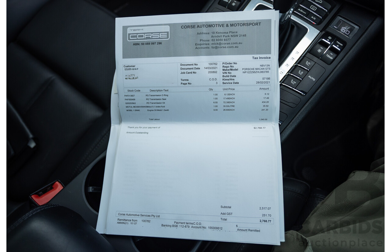9/2016 Porsche Macan GTS (AWD) 95B MY16 4d Wagon Jet Black Metallic Twin Turbo V6 3.0L - Statutory Write Off