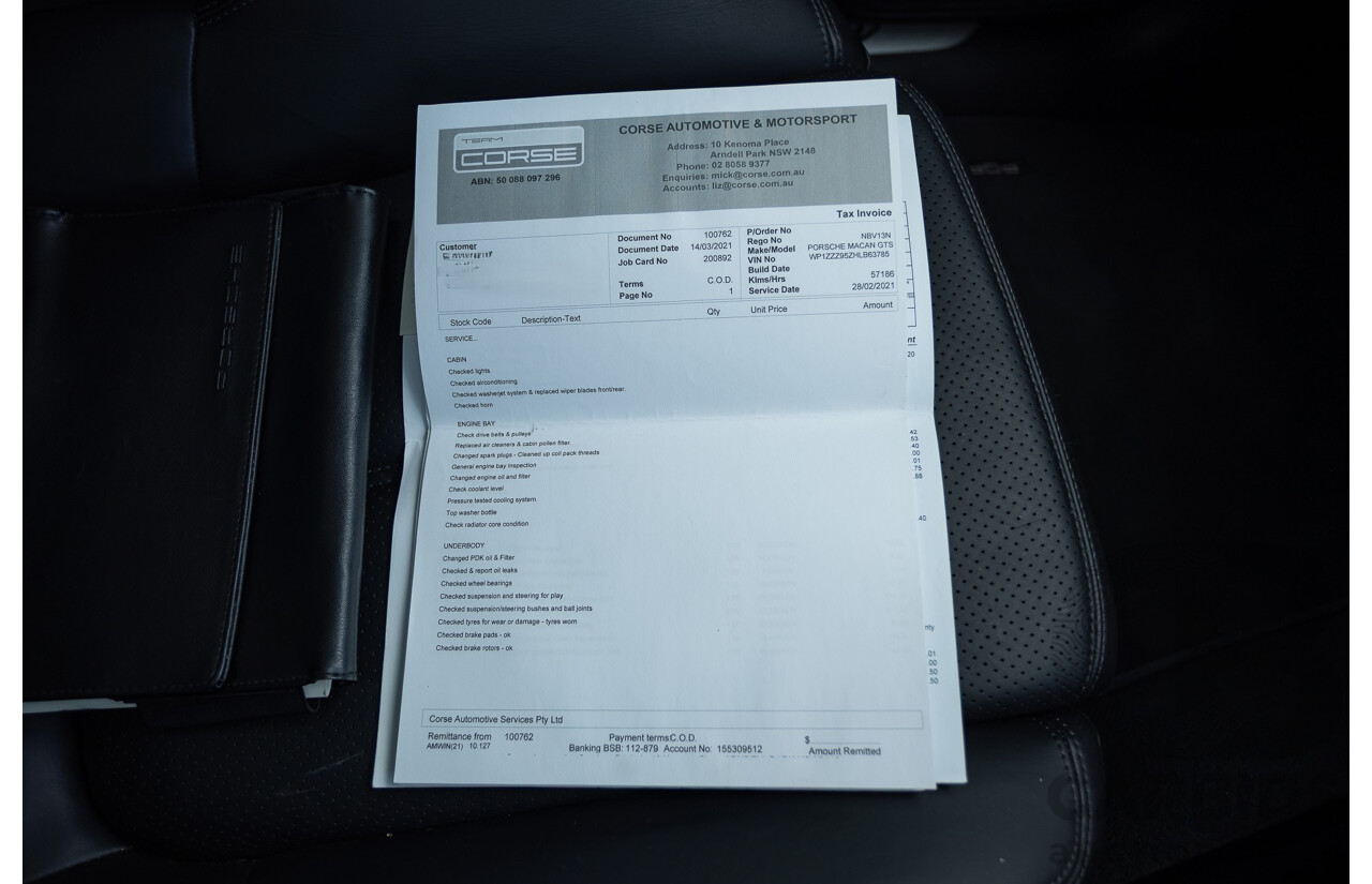 9/2016 Porsche Macan GTS (AWD) 95B MY16 4d Wagon Jet Black Metallic Twin Turbo V6 3.0L - Statutory Write Off