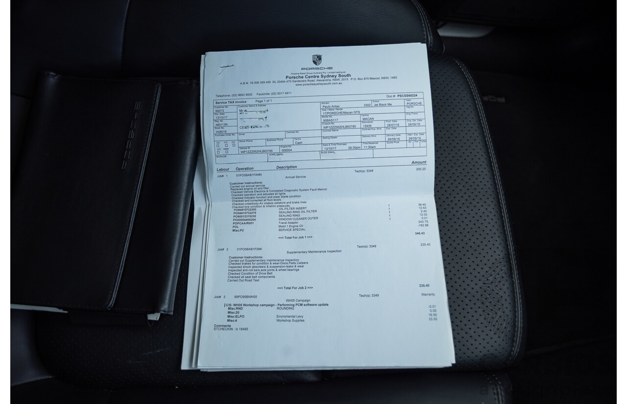 9/2016 Porsche Macan GTS (AWD) 95B MY16 4d Wagon Jet Black Metallic Twin Turbo V6 3.0L - Statutory Write Off