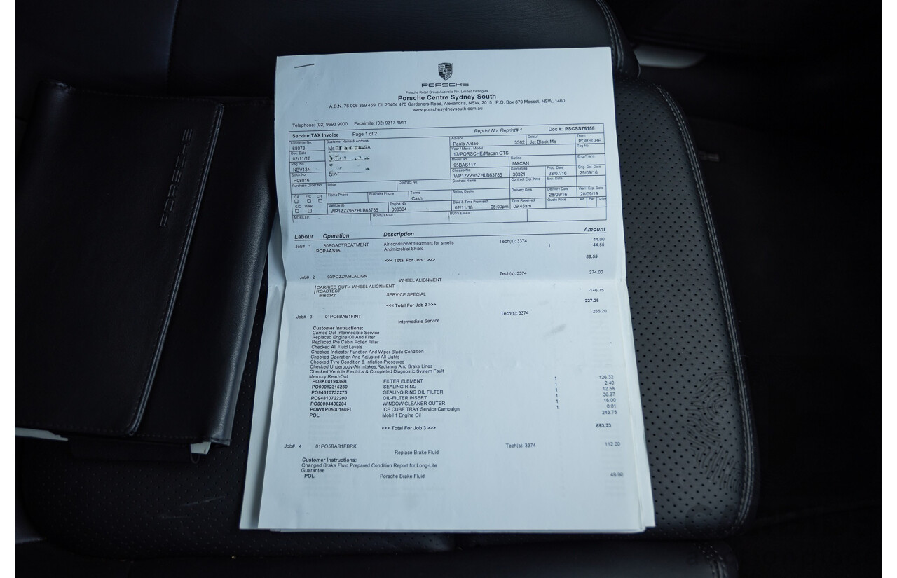 9/2016 Porsche Macan GTS (AWD) 95B MY16 4d Wagon Jet Black Metallic Twin Turbo V6 3.0L - Statutory Write Off