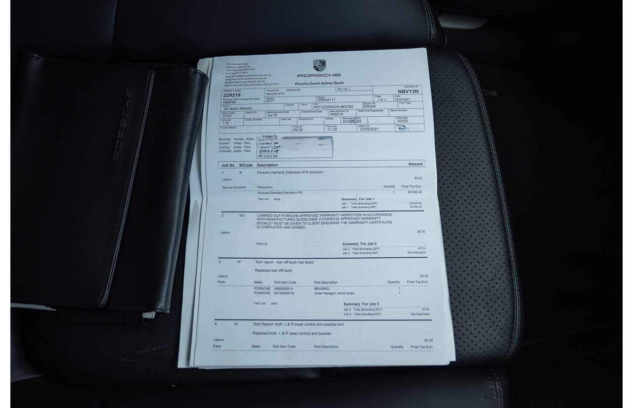 9/2016 Porsche Macan GTS (AWD) 95B MY16 4d Wagon Jet Black Metallic Twin Turbo V6 3.0L - Statutory Write Off