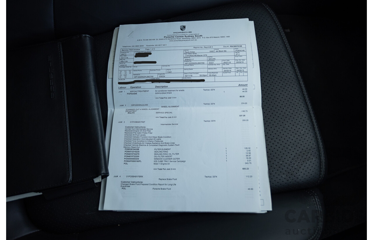 9/2016 Porsche Macan GTS (AWD) 95B MY16 4d Wagon Jet Black Metallic Twin Turbo V6 3.0L - Statutory Write Off