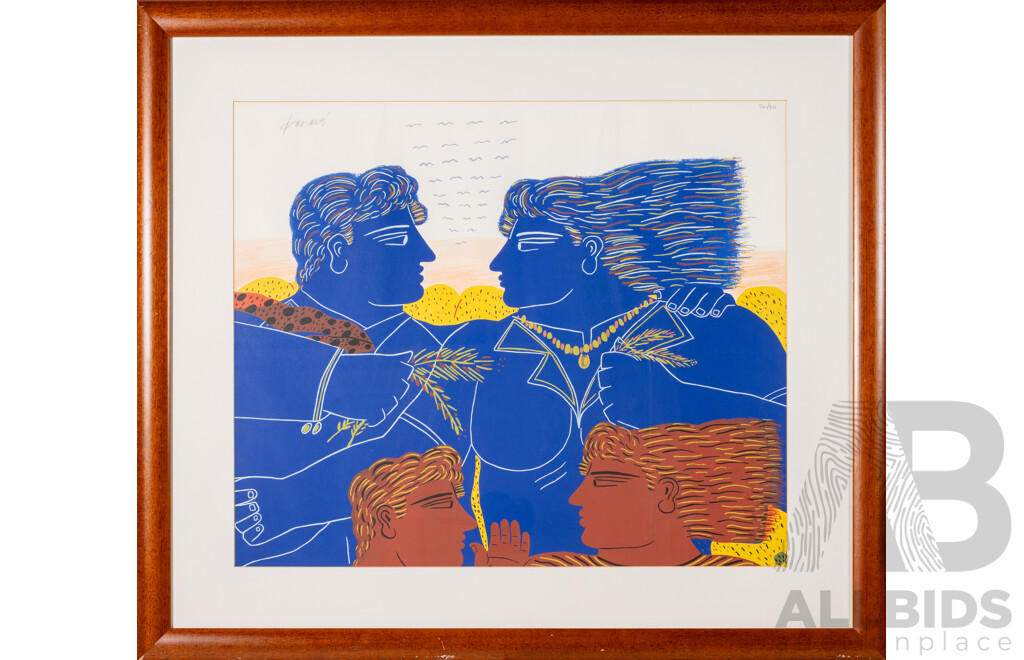 Alekos Fassianos (20th Century, Greek, 1935-2022), Couple, Editioned & Signed Lithograph, 76 x 87 cm (frame)