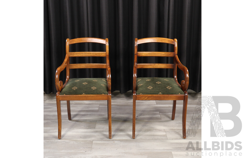 Pair of Ladder Back Carvers with Scrolled Arms