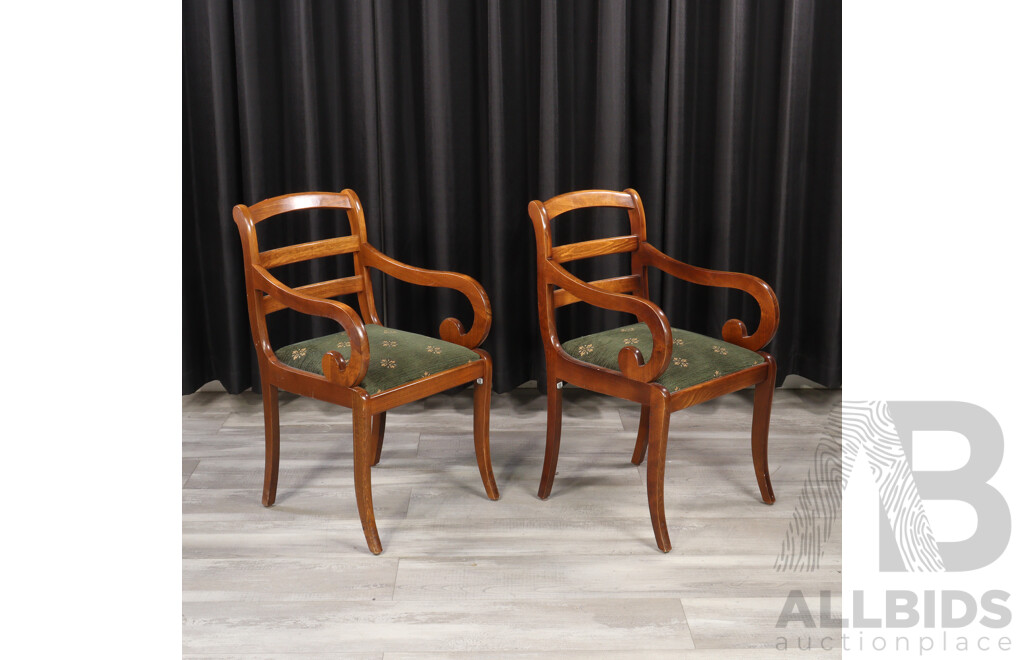 Pair of Ladder Back Carvers with Scrolled Arms