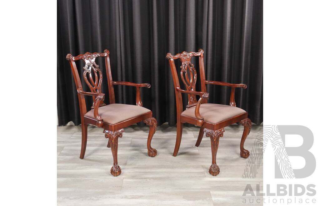 Pair of Heavily Carved Hepplewhite Style Carver