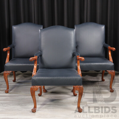 Good Set of Three Over Sized Leather Upholstered Carvers by Councill, Denton, NC,USA