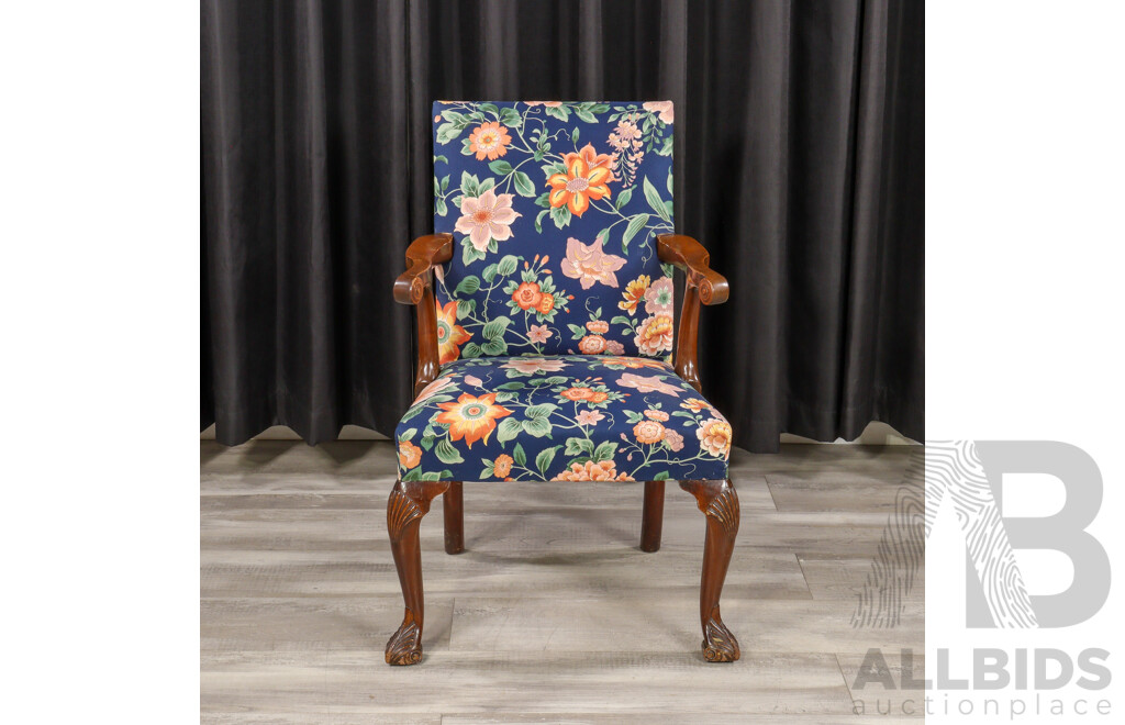 Edwardian Style Carver with Floral Upholstery