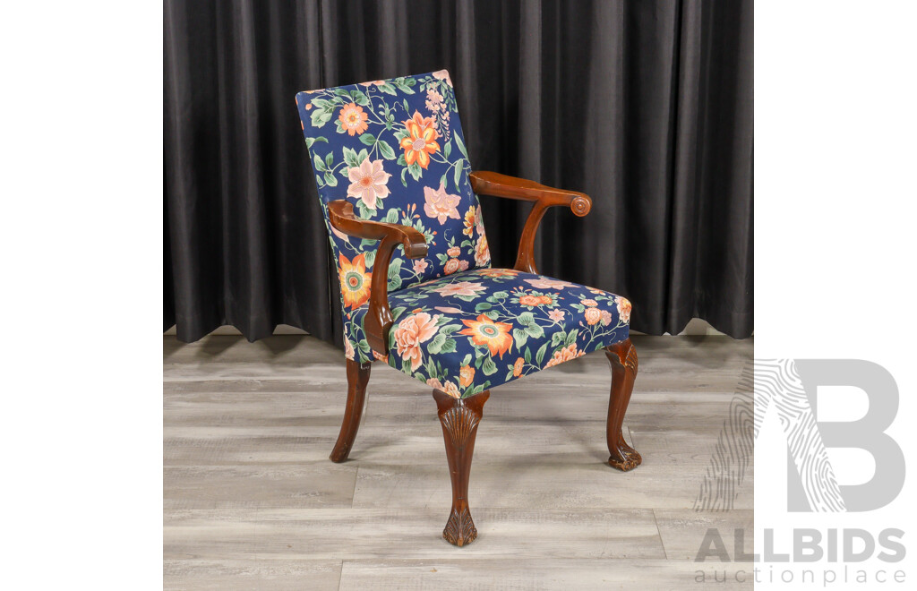 Edwardian Style Carver with Floral Upholstery