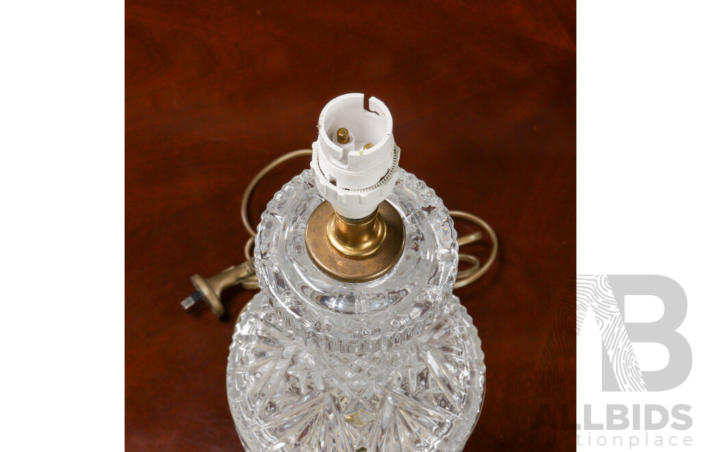 Pair of Cut Glass Table Lamps with Fabric Shades