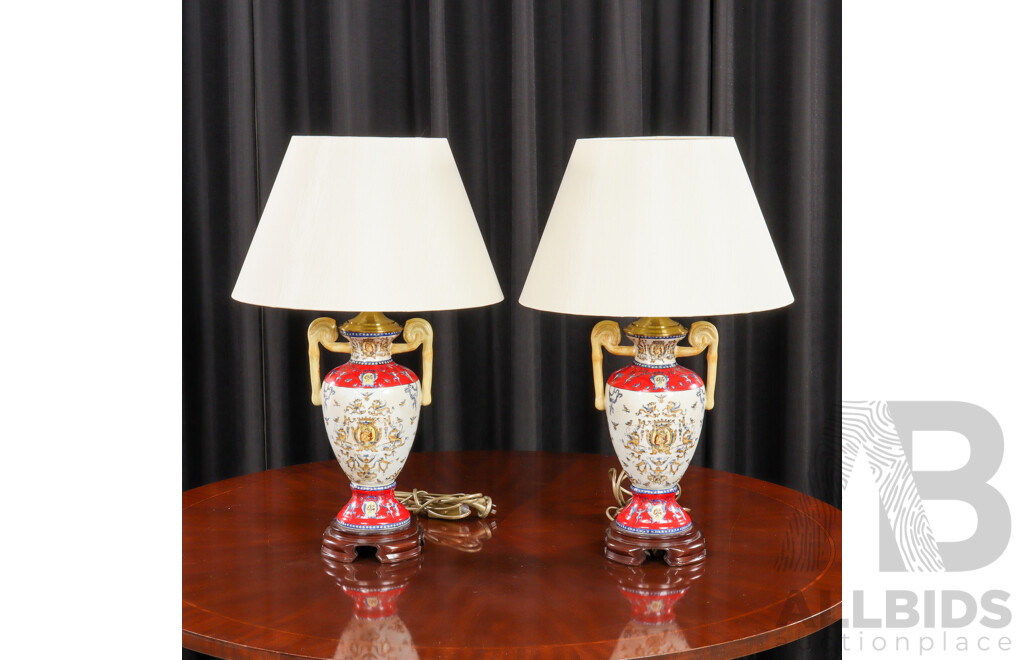 Pair of Glazed Ceramic Grecian Style Table Lamps by Wildwood Lamps