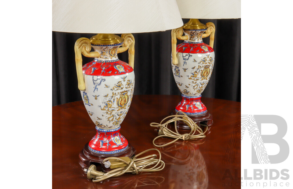 Pair of Glazed Ceramic Grecian Style Table Lamps by Wildwood Lamps