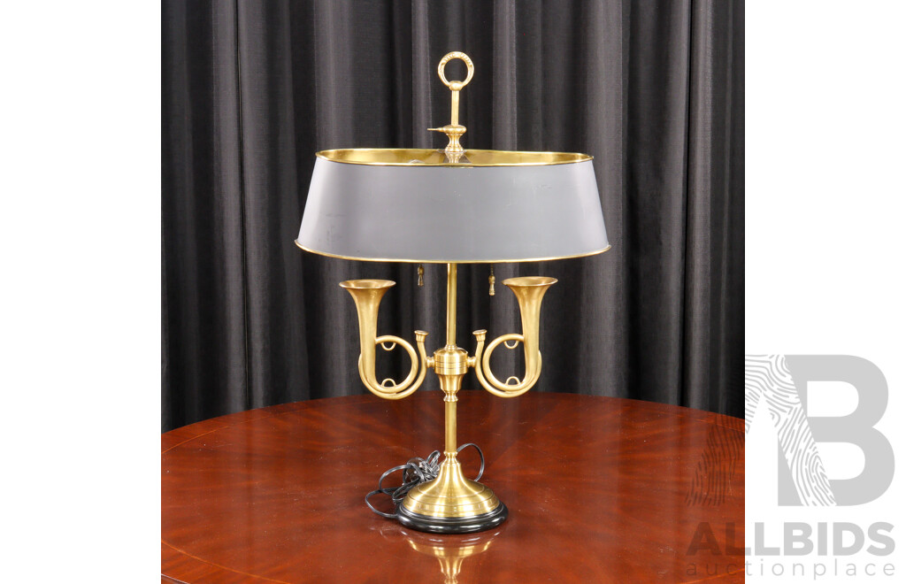 Brass Trumpet Form Table Lamp with Painted Metal Shade