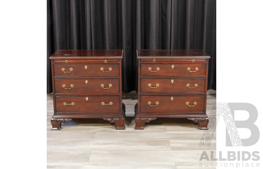 Pair of Three Drawer Mahogany Bedside Chests with Book Slides by Century Furniture