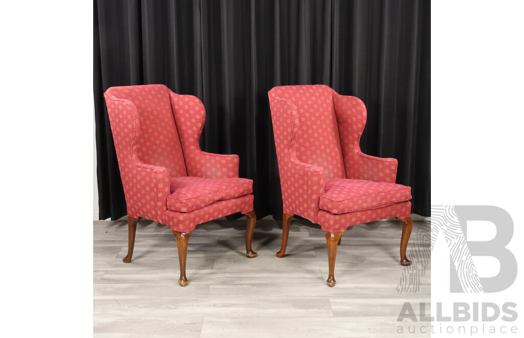 Pair of Georgian Style Fabric Wingback Armchairs