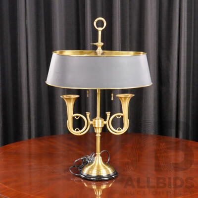 Brass Trumpet Form Table Lamp with Painted Metal Shade
