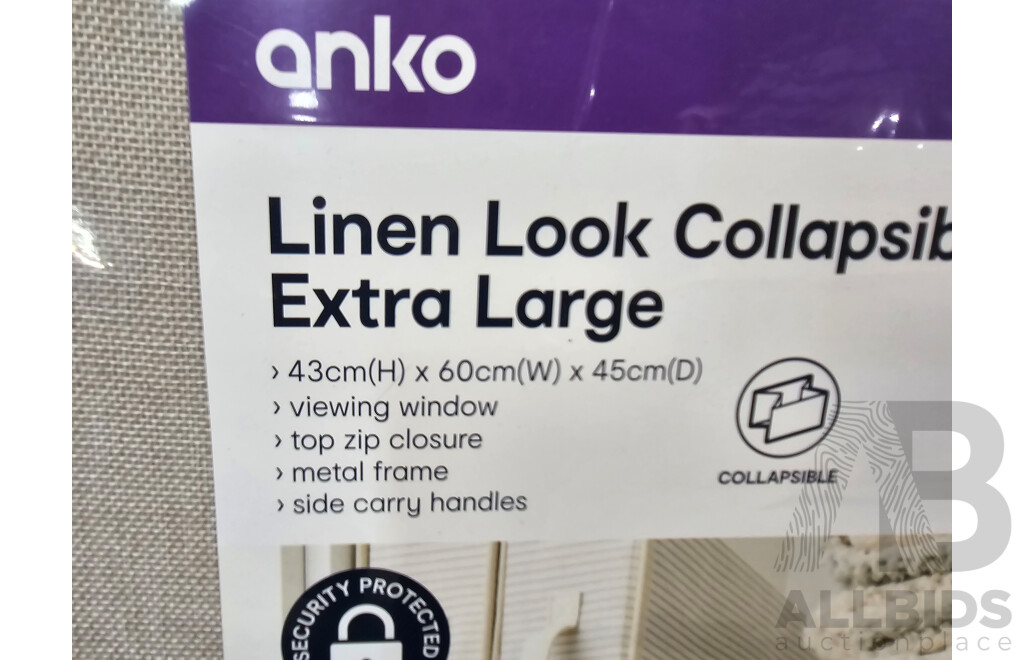 ANKO Linen Look Collaspsible Box with Window Extra Large - Lot of 2