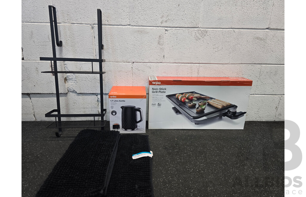 Assorted Houshold Items Including ANKO 1.7l Kettle and Non-stick Grill Plate