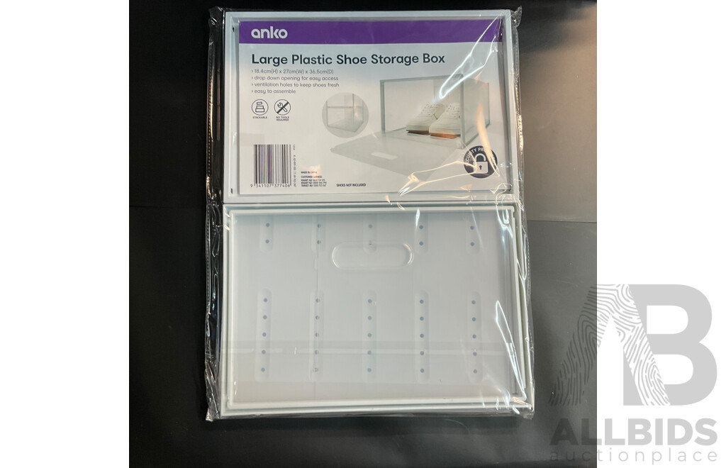 Anko Large Plastic Shoe Storage Box X10 & 12 Packs  Plastic Hangers X4