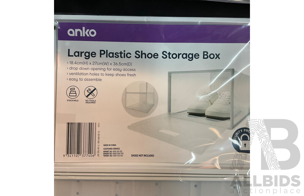 Anko Large Plastic Shoe Storage Box X10 & 12 Packs  Plastic Hangers X4