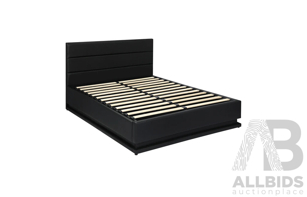 Oikiture Bed Frame Queen Size Gas Lift Base with Storage (BF-B-LAYZ-Q-BK)