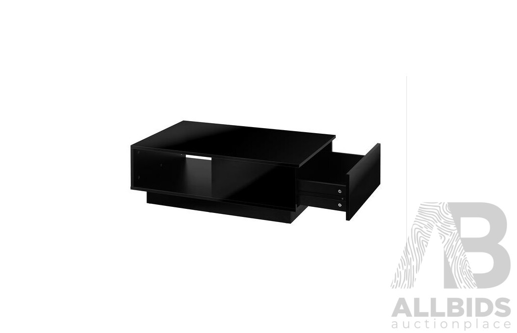 Oikiture Coffee Table LED High Gloss Storage Drawer Black (CTB-B15-DELI-BK)