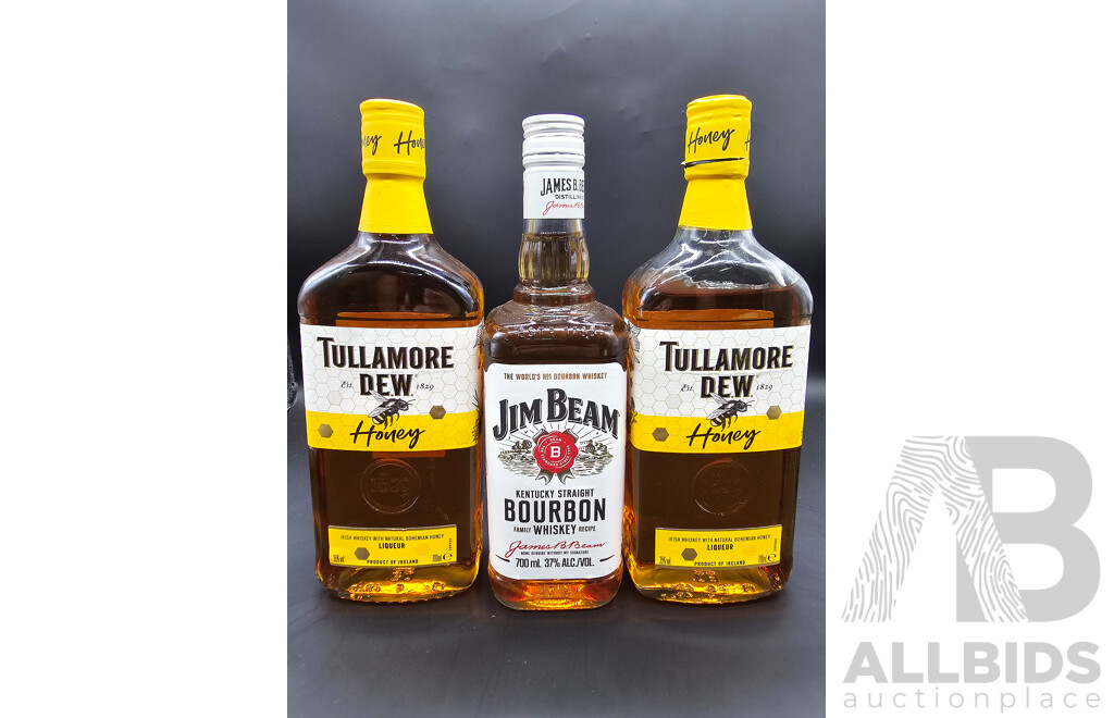 Tullamore Dew Honey Liqueur 700ml X2 and Jim Beam 700ml