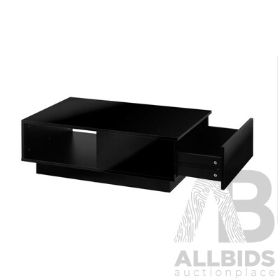 Oikiture Coffee Table LED High Gloss Storage Drawer Black (CTB-B15-DELI-BK)