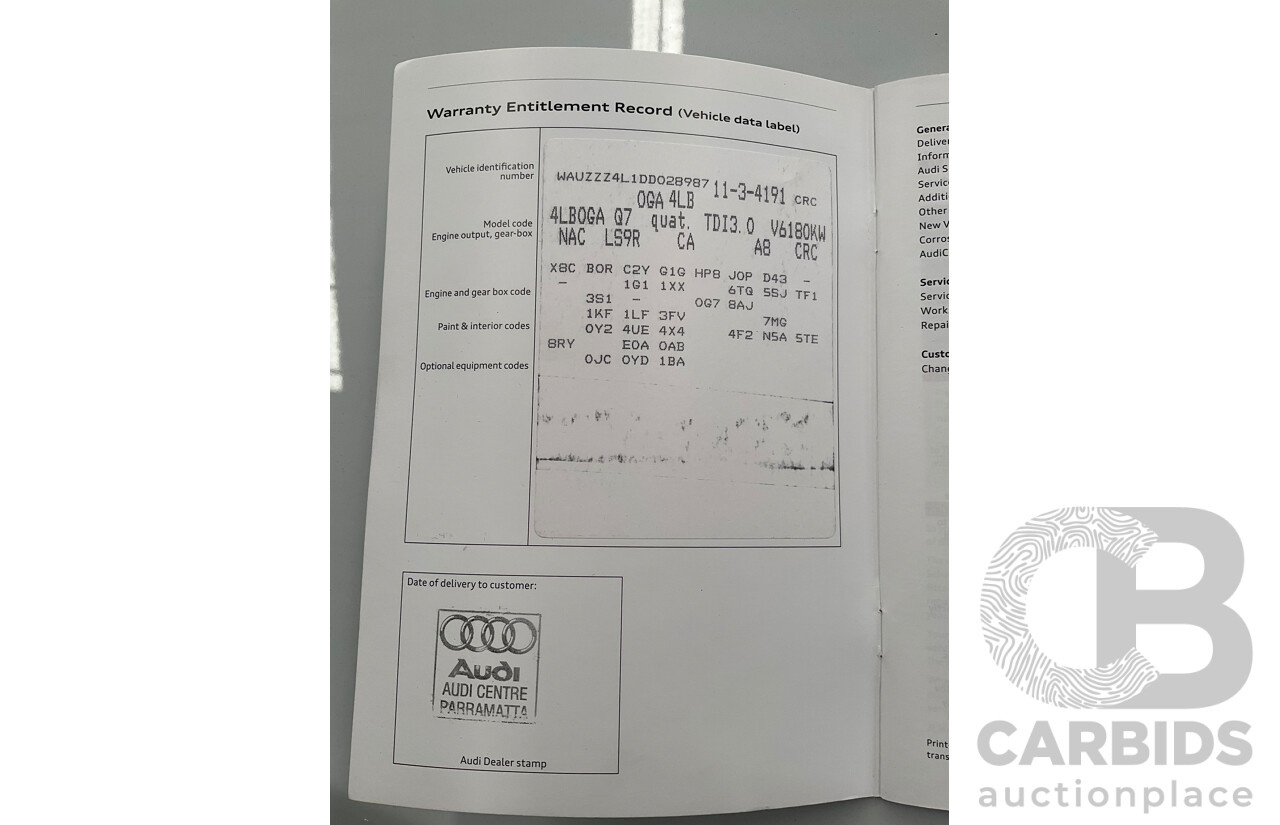 5/2013 Audi Q7 3.0 TDI Quattro MY13 4d Wagon Carrara White Turbo Diesel V6 3.0L