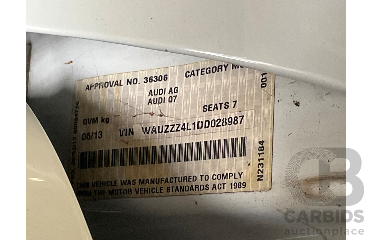 5/2013 Audi Q7 3.0 TDI Quattro MY13 4d Wagon Carrara White Turbo Diesel V6 3.0L