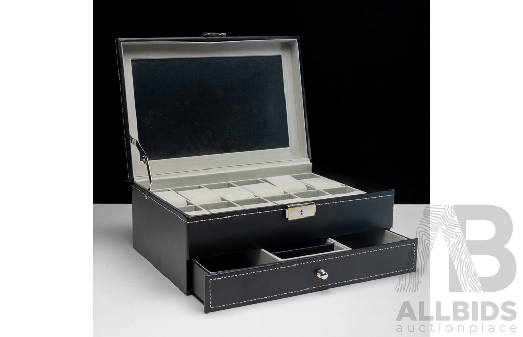Watch Storage Display Case, Holds 12 Watches, with Locking Key