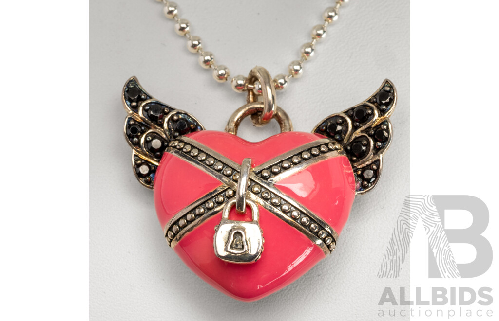 Thomas Sabo 'Rebel at Heart' Enamel Pendant Necklace, Sterling Silver, as New Boxed, 80cm, 29.31 Grams