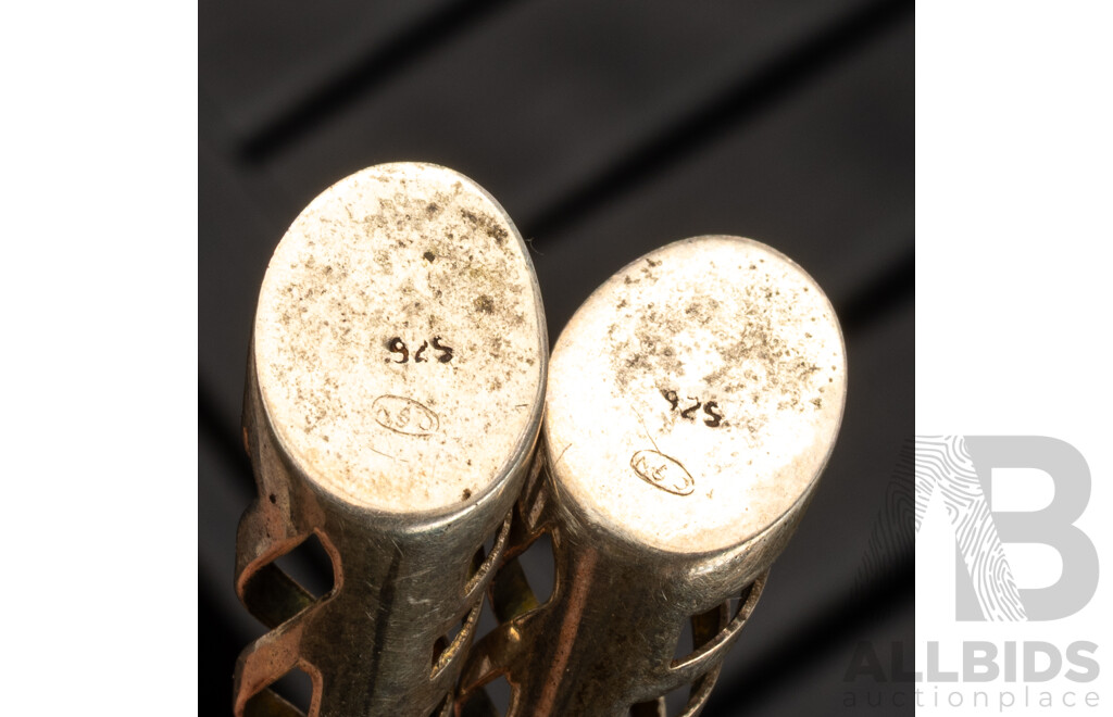 Sterling Silver Cuff Bangle, Drop Spiral Cone Earrings & Signet Ring with Prayer Hands, 24.97 Grams