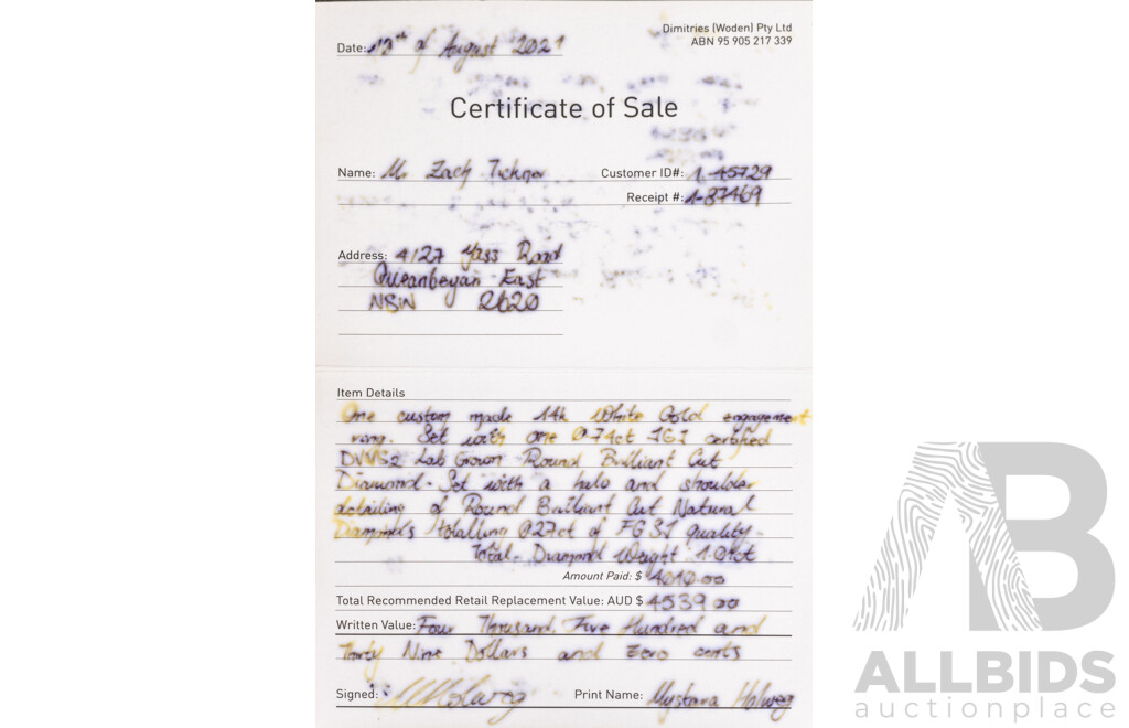 14ct White Gold Diamond Halo Engagement Ring, TDW 1.01ct, IGI Certified Lab Grown Diamond Solitaire D/VVS2, Size J, 3.01 Grams