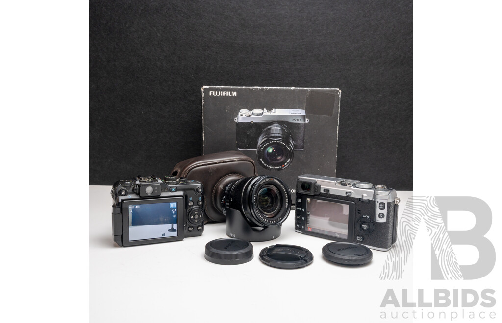FujiFilm X-E1 Digital Camera with Fujinon Aspherical Super EBC XF 18–55mm F/2.8–4 Lens and Charger, with Canon PowerShot G11 Digital Camera with Leather Case and Charger