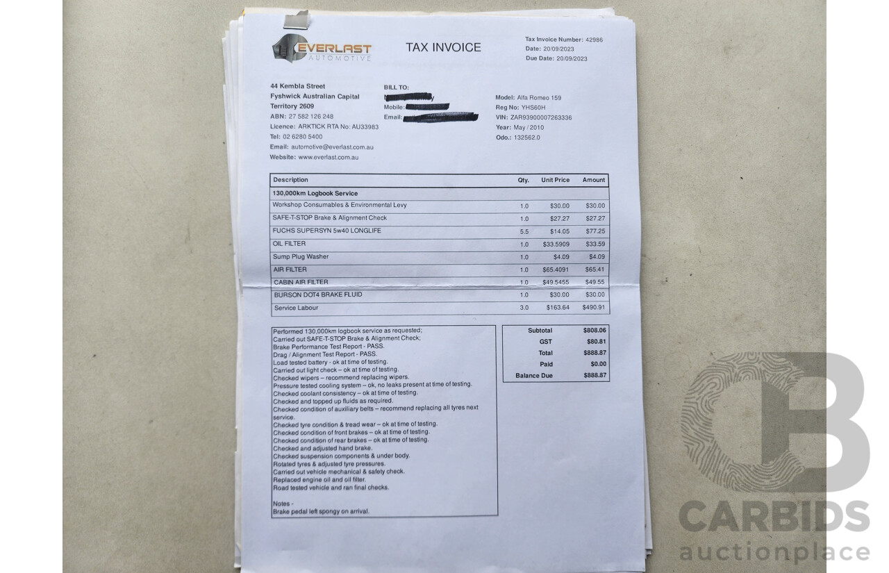 5/2010 Alfa Romeo 159 2.2 JTS MY09 4d Sedan Black 2.2L