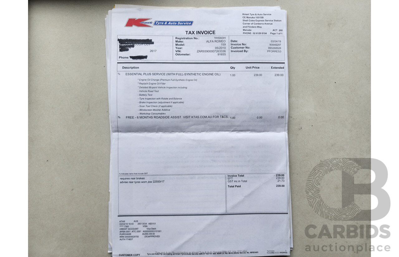 5/2010 Alfa Romeo 159 2.2 JTS MY09 4d Sedan Black 2.2L