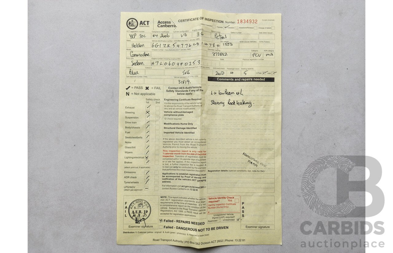 4/2006 Holden Commodore SV6 VZ MY06 4d Sedan Blue 3.6L