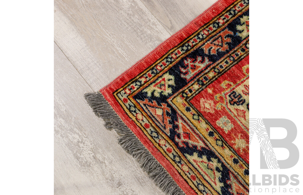 Vintage Kazak Hall Runner in Red and Blue Tones